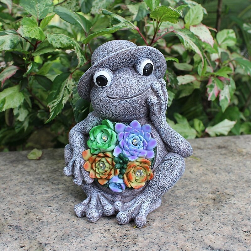 1 Pc Outdoor Solar Hat Frog Handheld Luminous Succulent Decorative Light Summer Courtyard Garden Lawn Path Pond Landscape Light2