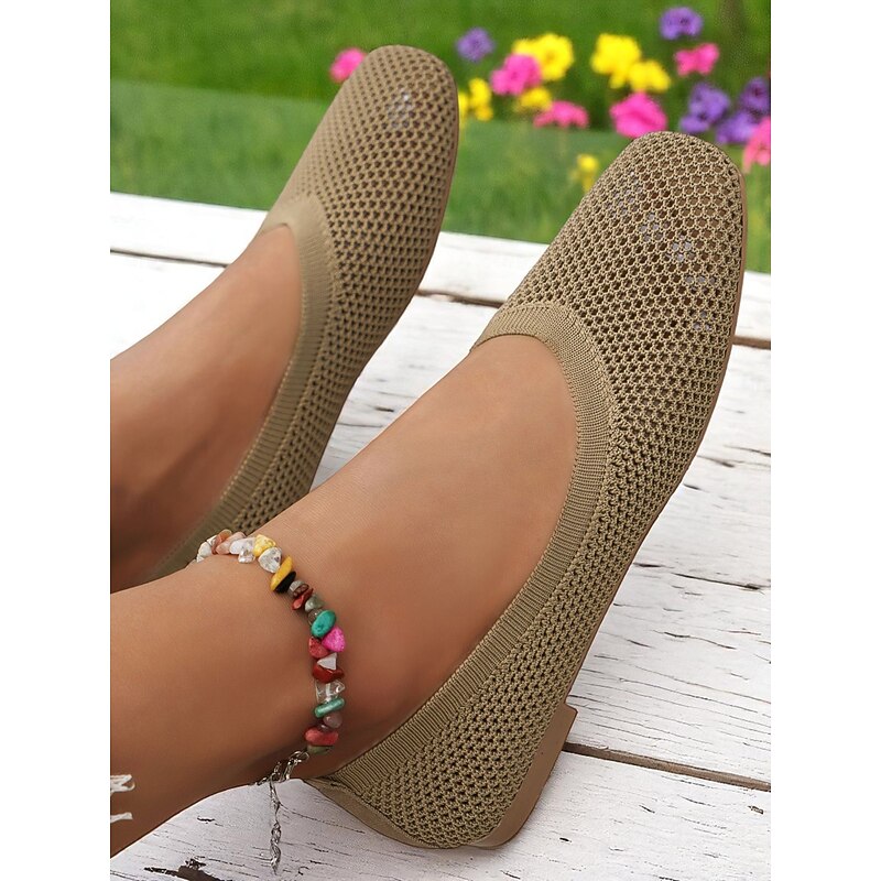 Women's Flyknit Ballet Flats – Breathable Square-Toe Casual Shoes for Office Commute, Floral Garden Visits and All-Day Comfort3