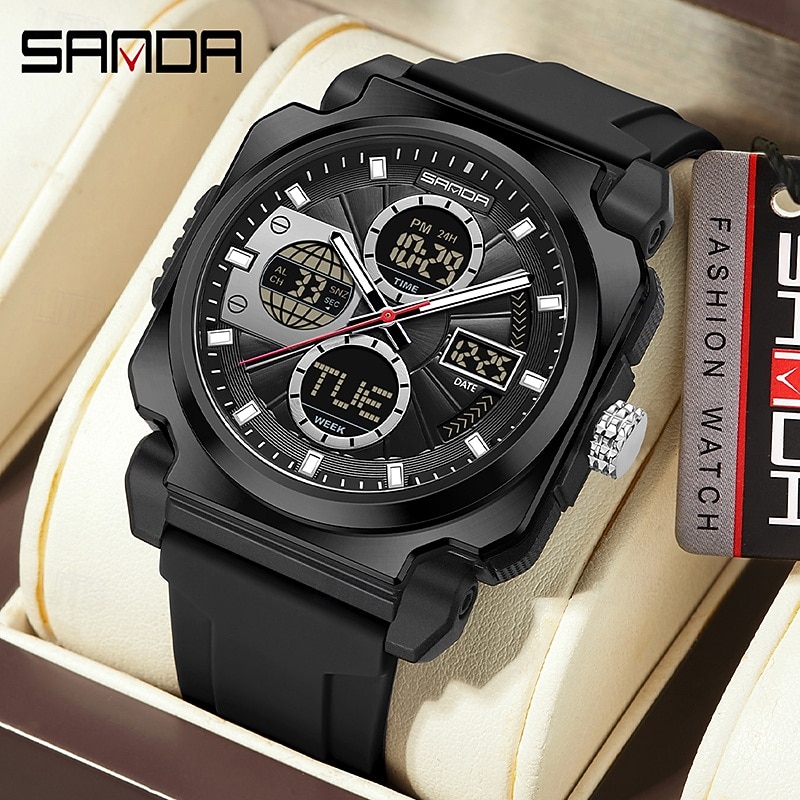SANDA 3377 Leisure Dual Display Men's Watch Sports Multi Functional Waterproof Luminous Fashion Quartz Watches