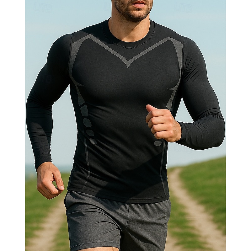 Men's Running Shirt Tennis Shirt Slim Long Sleeve Tee Tshirt Solid Colored Quick Dry Lightweight Elastic Breathable Tennis Golf Running Sportswear Activewear Black