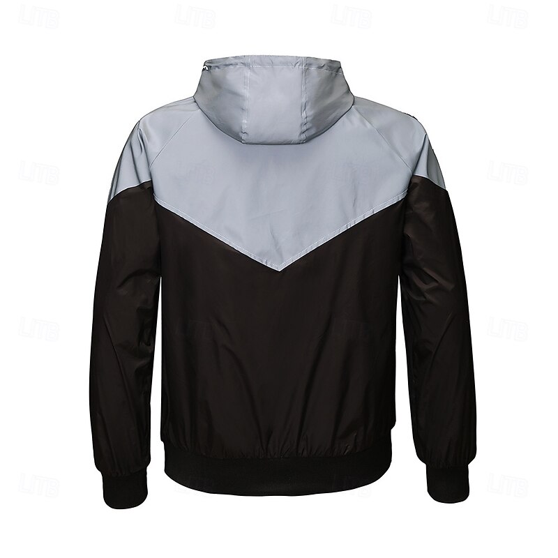 Men's Reflective Jacket Sports & Outdoor Sport Reflective Windbreaker Pocket Hooded Spring &  Fall All Seasons Solid Color Active Fashion Hoodie Regular Gray Jacket4