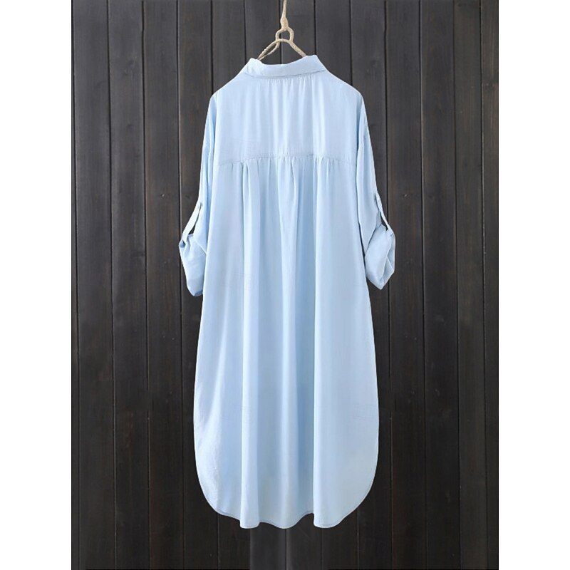 Women's Shacket Comfortable Breathable Buttons Casual Plain Vacation Street Casual Daily Wear Single Breasted Long Lapel Regular Fit Long Sleeve Outerwear White Blue Spring Fall3