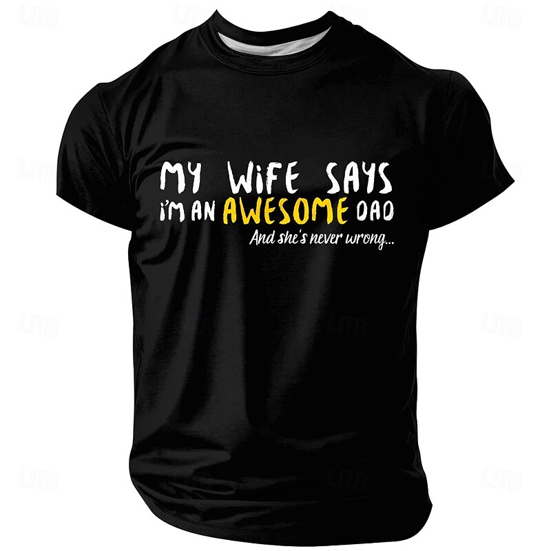 Men's Funny Dad T-Shirt - "My Wife Says I'm An Awesome Dad" Graphic Tee. Perfect Short Sleeve Gift for Husbands, Family Humor.2