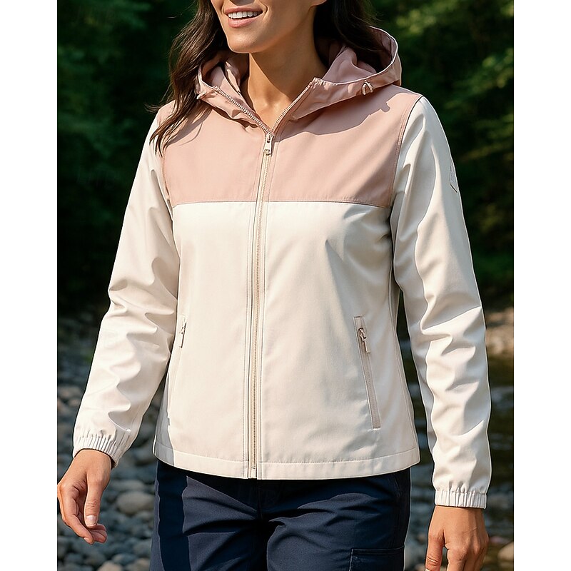 Women's Outdoor Jacket Hiking Jacket Raincoat Outdoor Waterproof Windproof Quick Dry Lightweight Hiking Outfits Hiking Clothes Spring Autumn / Fall Jacket Tennis Golf Running Solid Color Dark Pink