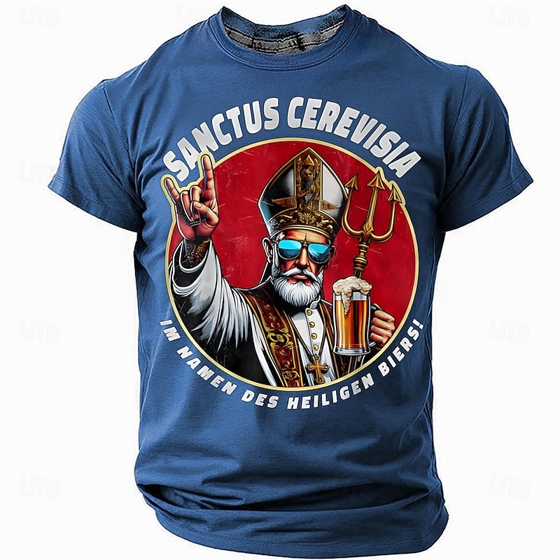 Men's Funny Beer Graphic T-Shirt | Holy Beer Pope Design | Sanctus Cerevisia Im Namen Des Heiligen Biers Novelty Tee for Beer Lovers3