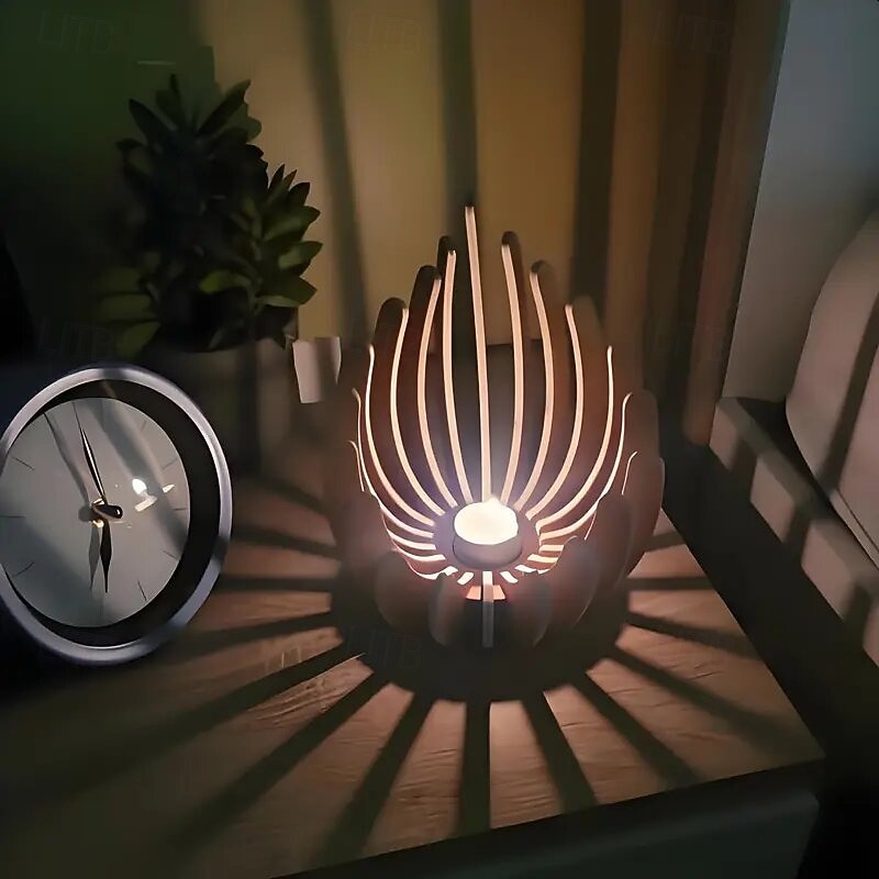 Handcrafted Lotus Wooden Candle Holder, 1pc Decorative Tealight Stand with Layered Petals and Center Tunnel, Safe Battery-Free Tabletop Home Decor2