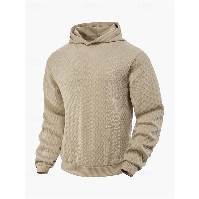 Men's Hoodie Black White Army Green Khaki Gray Hooded Plain Jacquard Ribbed Textured Knit-texture Sports & Outdoor Daily Holiday Polyester Streetwear Basic Casual Spring Autumn / Fall Clothing Apparel4