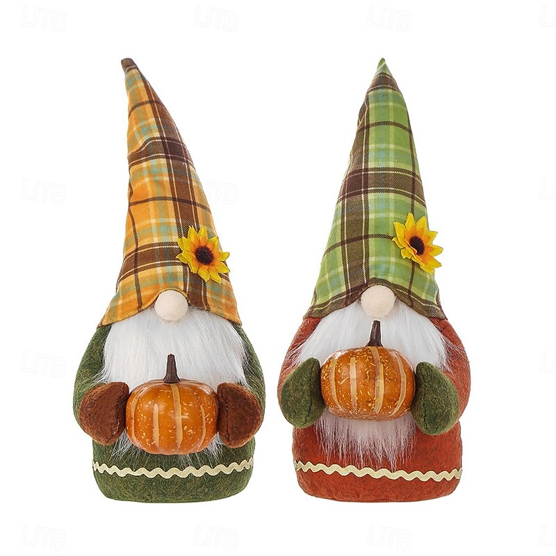 Fall Pumpkin Head Faceless Gnome Decoration, Creative Plush Tabletop Figurine, Autumn Holiday Gnome Doll Ornament for Home Office Seasonal Display4