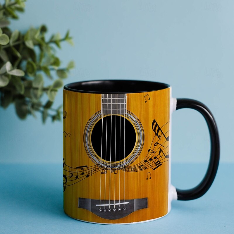Guitar Mug, 350ml Black Ceramic Coffee Cup with Color Interior, Music Lover Gift Mug for Guitarist, Musician, Birthday Present for Men Women, Office Desk Decor3