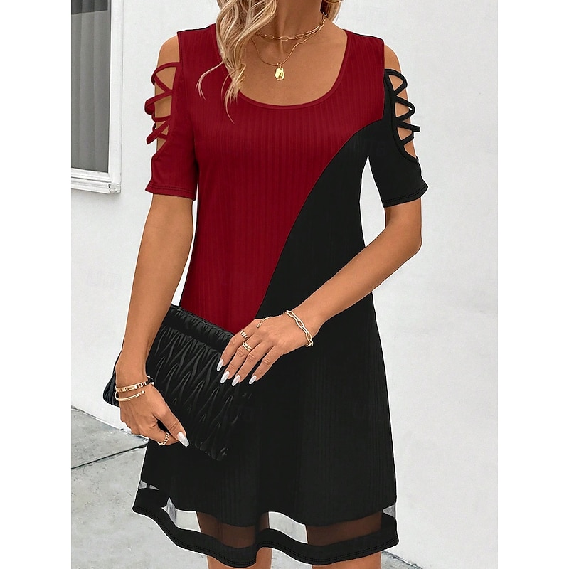 Women's Midi Dress A Line Dress Summer Dress Elegant Vintage Stylish Home Party Holiday Loose Fit Solid Color Color Block Short Sleeve Crew Neck Black And White Light Pink Yellow Red Summer Spring3