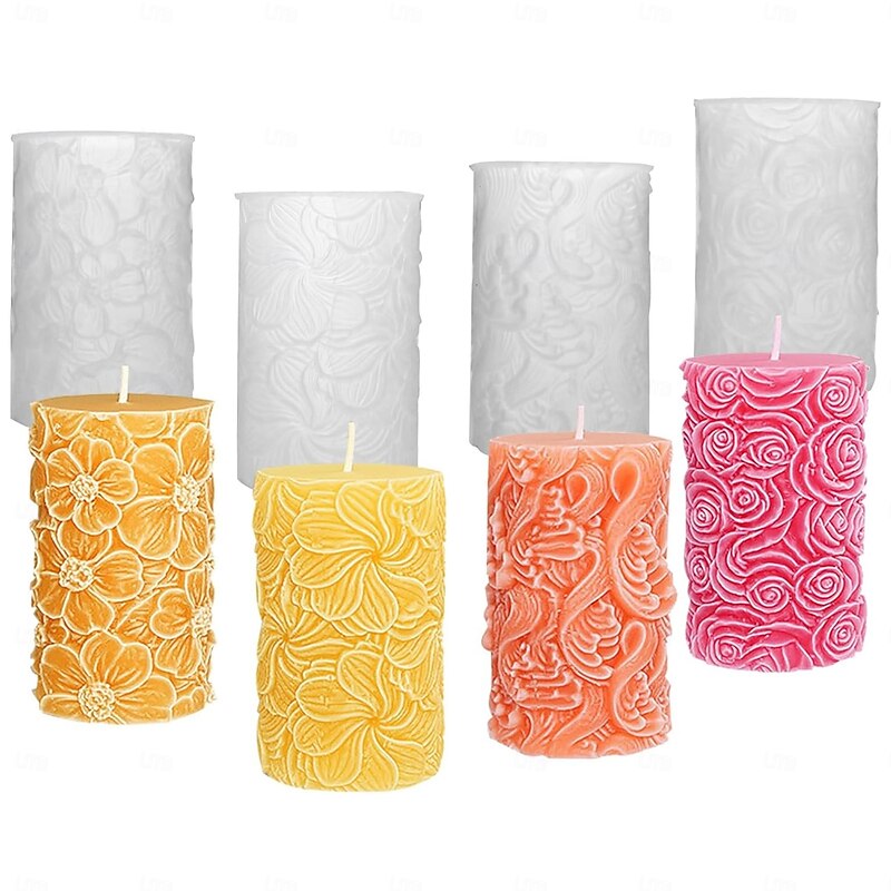 4-Piece Silicone Candle Mold Set - Create Unique Designs with Intricate Waves Delicate Roses Whimsical Windmill Flowers and Dainty Daisies - Perfect for Crafting Artistic Candles Soap