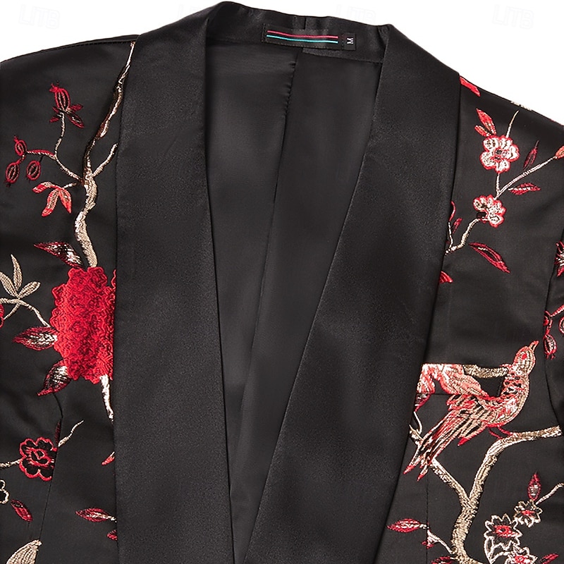 Men's Wedding Tuxedos Party Black+beige Navy Blue Jacquard Slim Fit 3 Piece Single Breasted One-button2