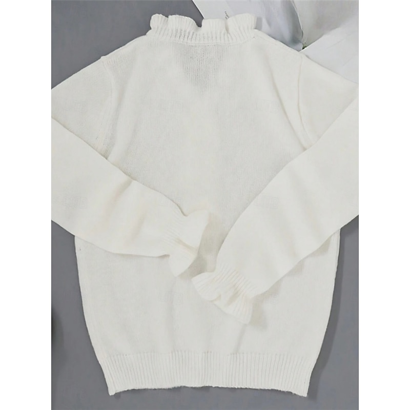 Women's Sweater Casual Soft Pure Color Ribbed V Neck Buttons Knitted Long Sleeve Regular Tops Knit Outdoor Daily Weekend Black White Summer Spring2