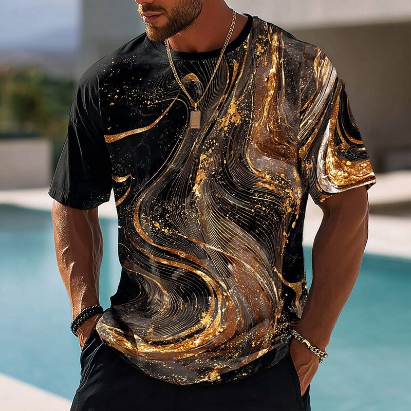 Men's Abstract Marble T Shirt Short Sleeve T shirt 3D Print Crew Neck Shirt Tropical Hawaiian Vacation Street Casual Black 1 Black 3 Black Summer Spring Clothing Apparel S M L XL XXL XXXL3