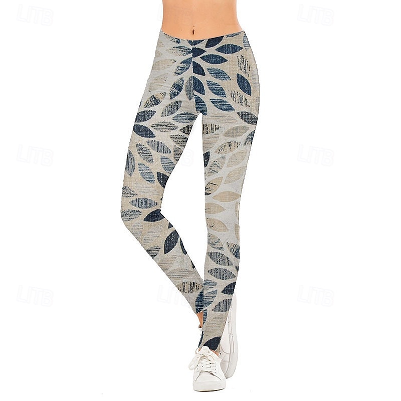 Women's Slacks Leggings Cozy Leggings Streetwear Casual Full Length Natural Flower Elastic Waist Print Comfy Outdoor Comfortable Outdoor Vacation Holiday Black Blue Khaki Dark Blue Fall Regular Fit4