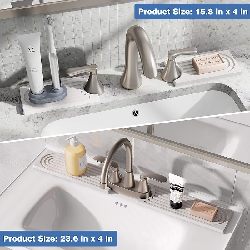 Faucet Mat for Bathroom Sink - Water Absorbing Stone Tray for Sink, Diatomite Fast-Drying Faucet Mat, Faucet Splash Guard for Kitchen Counter3