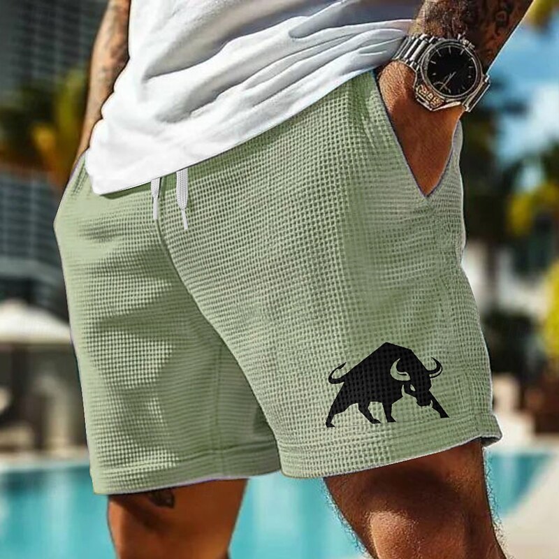 Men's Animal Bull Waffle Shorts Sweat Shorts Casual Shorts Mid Waist Fashion Casual Vacation Jogging Workout Elastic Drawstring Waist Shorts with Pockets Designer Clothing Apparel3