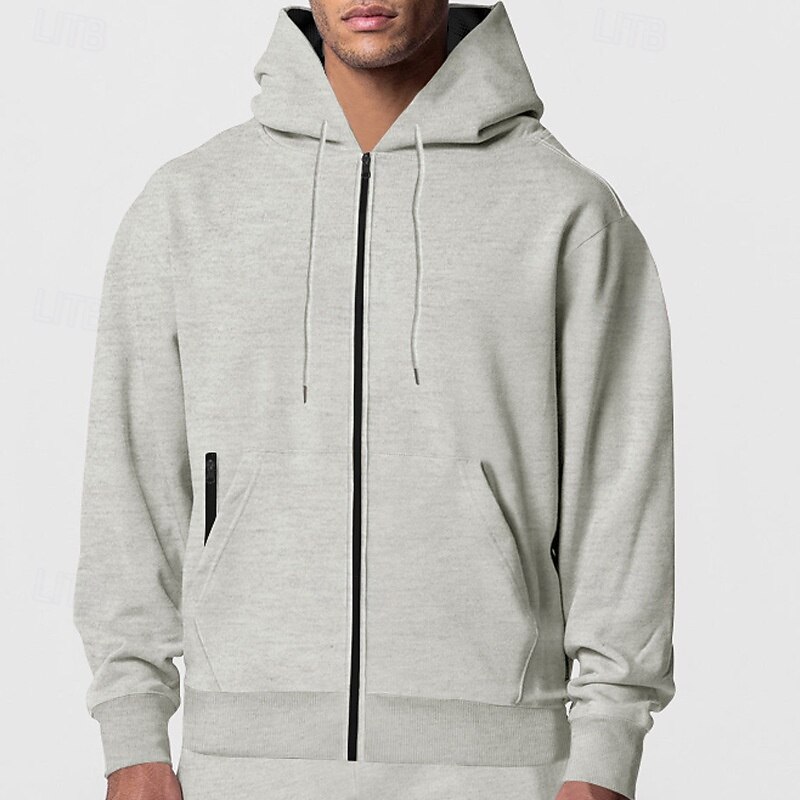 Men's Hoodie Full Zip Hoodie Black Navy Blue Khaki Gray Hooded Plain Pocket Sports & Outdoor Daily Holiday Polyester Streetwear Basic Casual Spring Autumn / Fall Clothing Apparel Hoodies Sweatshirts2