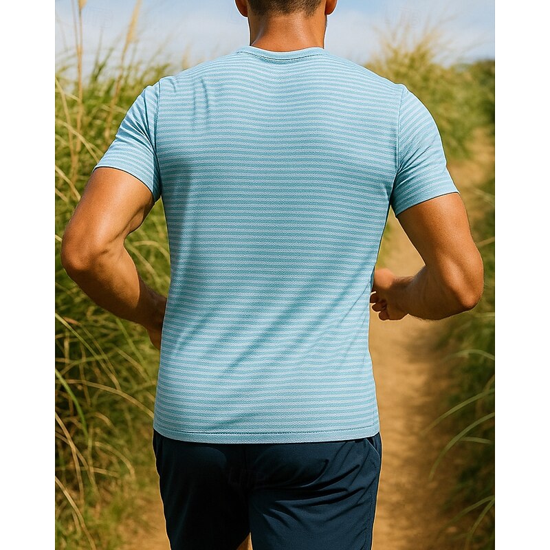Men's Running Top Running Shirt Short Sleeve Tee Tshirt Striped Quick Dry Lightweight Elastic Breathable Tennis Golf Running Sportswear Activewear Black White Blue2
