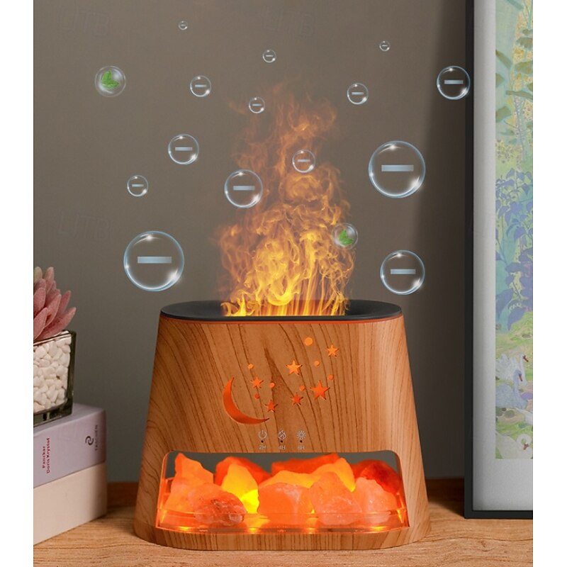 1 Pc Natural Rock Aromatherapy Machine Humidifier Colorful Flame Atmosphere Light with Essential Oil Addition Hollow Star Moon Salt Stone Decorative Light Remote Control Timing DC24V Plug3
