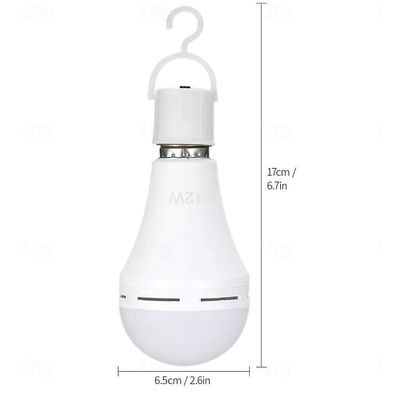 1pcs Multifunctional Rechargeable 12W Emergency LED Light Bulbs 60W Equivalent 6000K Bright Outdoor Hanging Lamp Lights for Power Outage Camping Garden Parties-E26/E27, AC100-240V3
