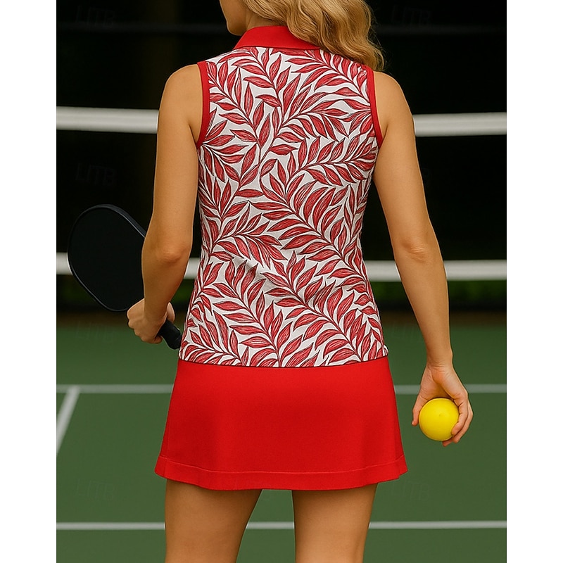 Women's Tropical Golf Polo Shirt Tennis Shirt Tennis Tank Top Sleeveless Print Shockproof High Elasticity Breathable Tennis Golf Pickleball Zip Collar Shirt Polo Red Blue Purple Tennis Clothing2