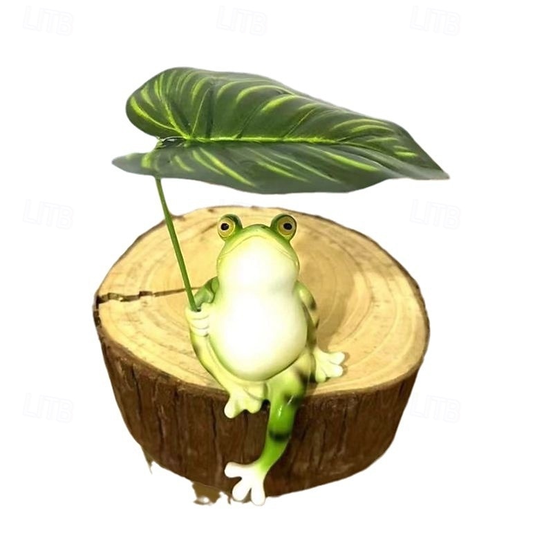 Realistic Frog Figurine on Leaf, Artificial Frog Decoration for Fish Tank, Pond, Miniature Garden Landscape, Home and Balcony Outdoor Patio Ornament3