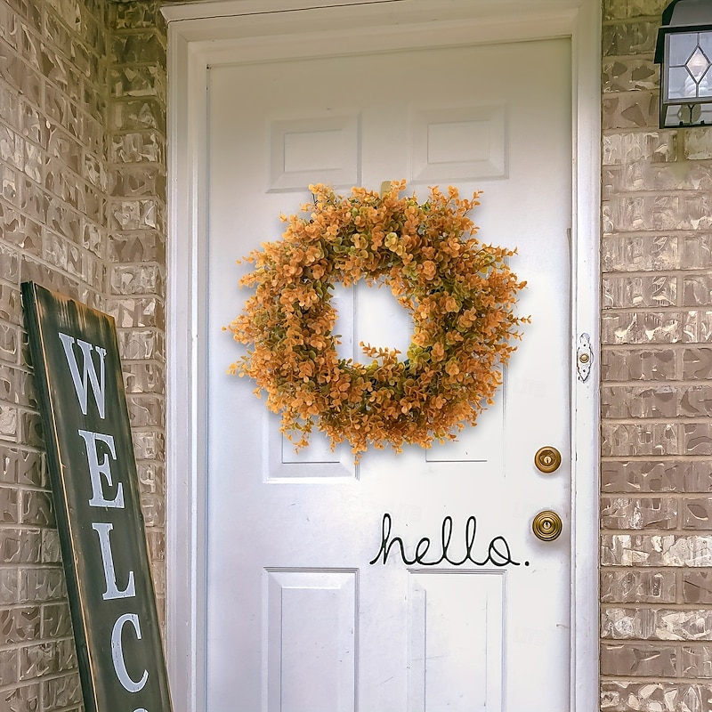 Fall Eucalyptus Wreath for Front Door Thanksgiving Harvest Indoor Outdoor Decoration, Artificial Eucalyptus Leaf Garland, Autumn Hanging Door Wreath for Home Decor3