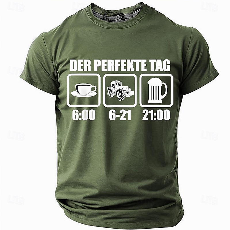 Men's Tractor Graphic T-Shirt - 'Der Perfekte Tag' Coffee Beer Farmer Short Sleeve Tee3