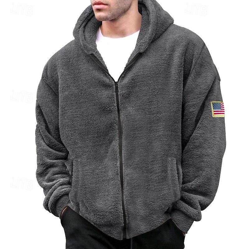 Men's Hoodie Zip Sweatshirt Fleece Hoodie Sherpa Fleece Hoodie Black Navy Blue Khaki Gray Hooded Plain Zip Up Sports & Outdoor Casual Daily Streetwear Cool Sportswear Fall & Winter Clothing Apparel4