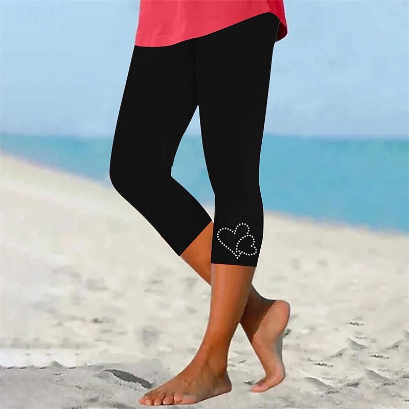 Women's Capri Pants Leggings Cozy Leggings Casual Athleisure Calf-Length High Waist Plain Elastic Waist Hot Drilling Breathability Stretchy Vacation Street Daily Wear Wine Black Purple Brown Summer
