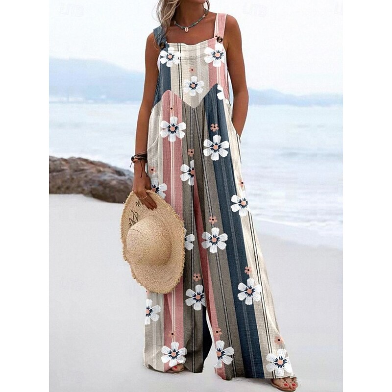 Women's Linen-Inspired Sets Active Floral Sleeveless Wide Leg Vacation Home Loose Fit Black White Yellow Summer4