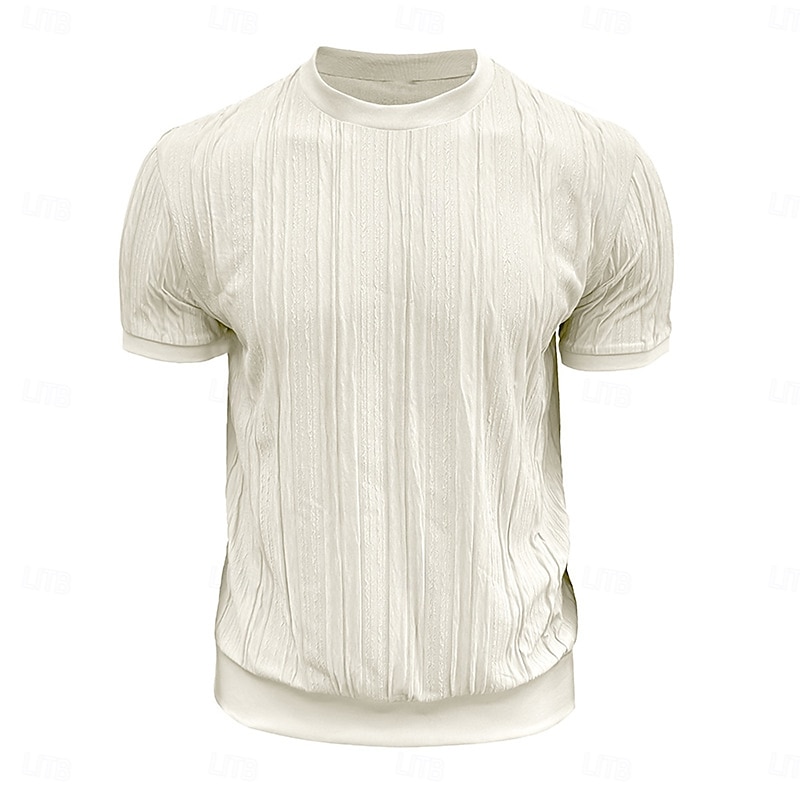 Men's T Shirt Tee Short Sleeve Shirt Tee Top Short Sleeve Crew Neck Summer All Seasons Plain Textured Fashion Designer Basic Jacquard Plain Vacation Street Casual Black White Top Tee for Men2