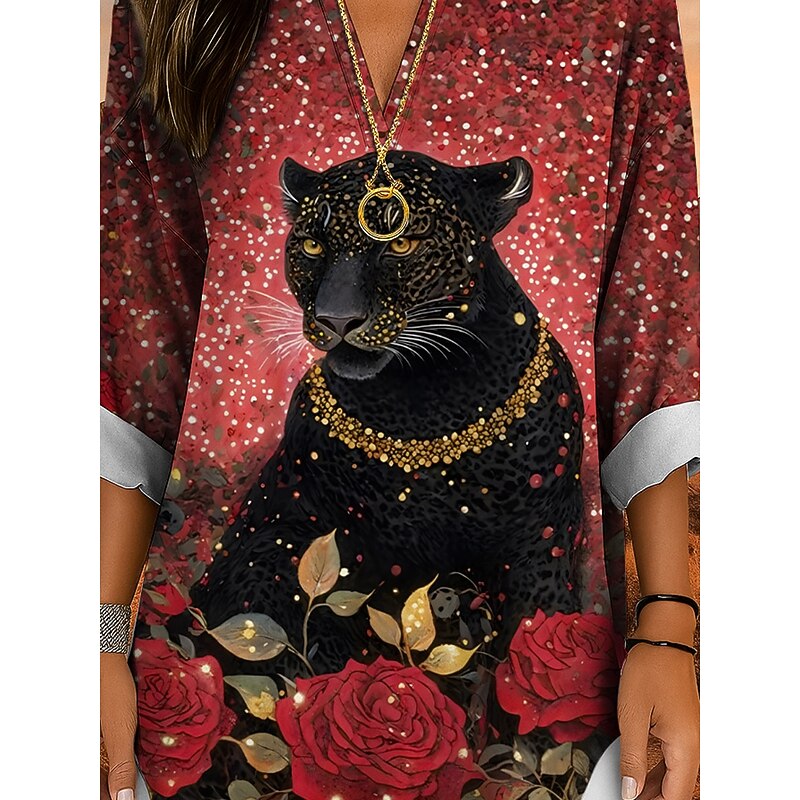 Women's Blouse Tunic V Neck Long Sleeve Boho Casual Tops Floral Graphic Animal Bohemia Vintage Tropical Regular Tops Daily Wear Print Yellow Red Blue Purple Green Fall3