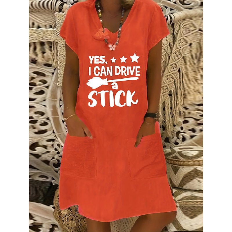 Women's Midi Dress Linen Dress Casual Dress Boho Dress Print Dress Elegant Fashion Classic Puff Sleeve Vacation Holiday Fall Dress Regular Fit Letter Short Sleeve V Neck Yellow Light Green Burgundy