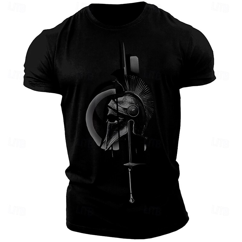 Men's Red Spartan Warrior Helmet & Sword Graphic T-Shirt, Short Sleeve4