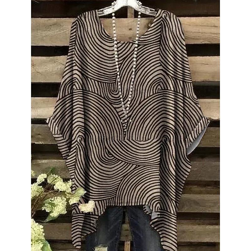 Women's Boho Shirt Graphic Geometric Abstract Elegant Bohemia Active Short Sleeve Batwing Sleeve Crew Neck Regular Tops Daily Holiday Beach Wear Black White Pink Brown Summer Spring3