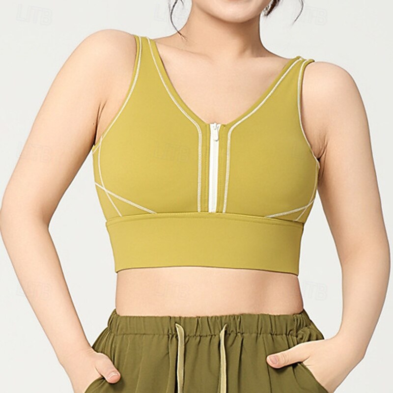 Women's Yoga Bra Sports Tank Top Pilates Bra Underwear High Impact High Supports Breathable Wireless Padded Solid / Plain Color Sport Activewear Black Yellow Gym Pilates Running3