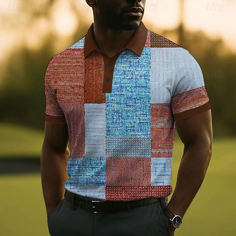 Men's Patchwork Polo Short Sleeve Polo Shirts Collared Shirts Business Casual Outdoor Business Daily Wear 3D Print Summer Blue Orange Green4
