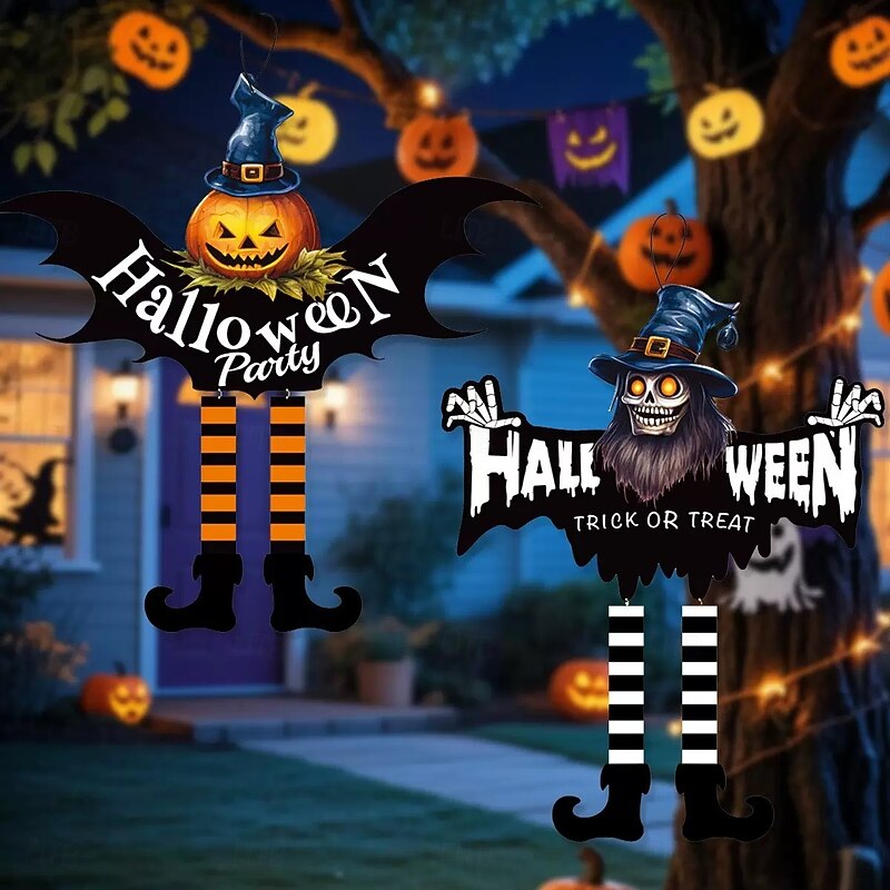 2pcs Halloween Outdoor Hanging Party Yard Decorations, Haunted Festival Door Signs for Shops, Bars, Courtyard Halloween Decor