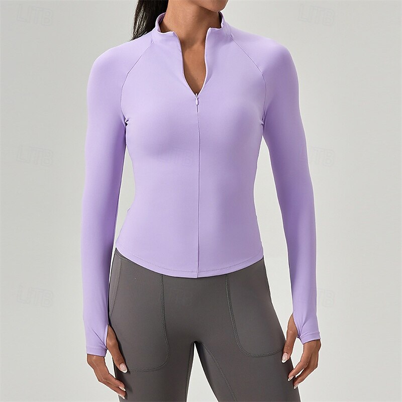 Women's Sports shirts Stand Collar Lightwear Breathable Sweat-absorbent Tight Fit Long Sleeve Sports Solid Color Top For Pilates Gym Running Activewear2