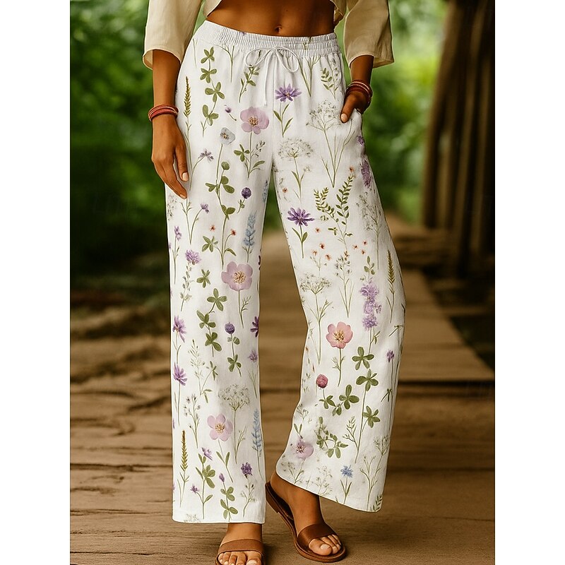 Women's Culottes Wide Leg Vacation Vintage Ethnic Style Full Length High Waist Floral Graphic Quick Dry Breathability Soft Inelastic Outdoor Vacation Sport Red Blue Purple Green Summer Spring2