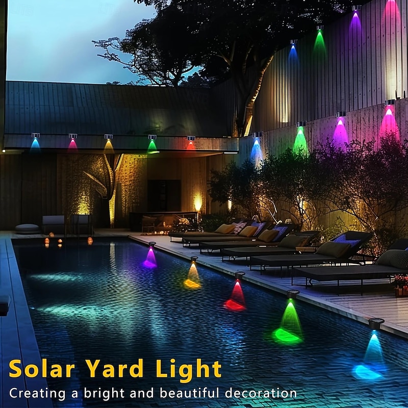 4/8 Pcs Solar Pool Side Light RGB Solar Fence Light Outdoor LED Stair Light for Yard Wall Patio Fence Path Lighting Decoration
