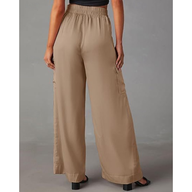 Women's Cargo Pants Slacks Streetwear Casual Full Length Natural Plain Pocket Elastic Waist Comfy Outdoor Comfortable Vacation Going out Apricot Black Blue Brown Fall Regular Fit4