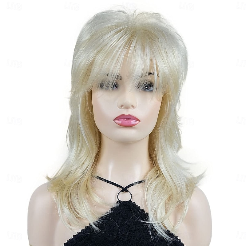Shaggy Layered Wig with Bangs, Shoulder Length Natural Straight Shags Wig, Soft Synthetic Hair Halloween Wigs4