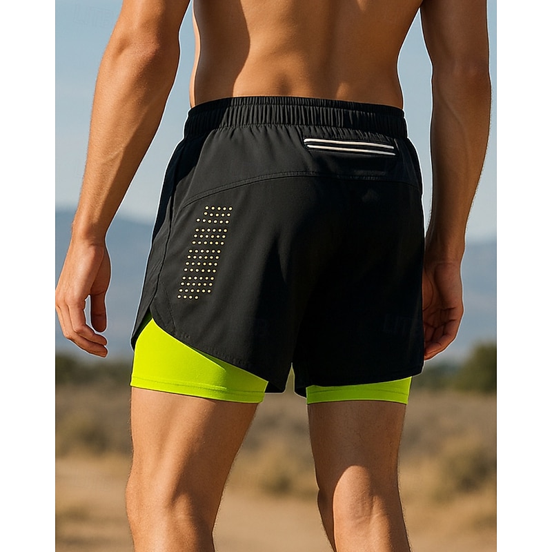 Men's Shorts with Tights Patchwork Shorts Outdoor Sports & Outdoor Casual Quick Dry Lightweight Breathable Tennis Golf Running Regular Fit Sportswear Activewear Color Block fluorescent green Black Red