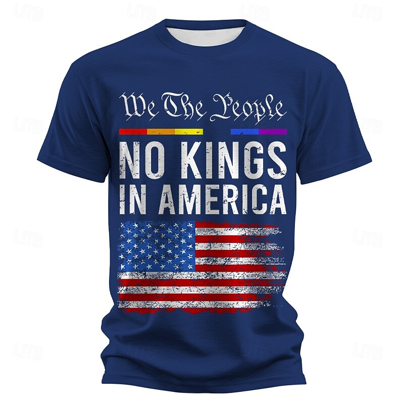 No Kings in America Men's American US Flag T Shirt Short Sleeve T shirt 3D Print Crew Neck Shirt Fashion Daily Basic Street Casual Daily Black Red Blue Summer Spring All Seasons Clothing Apparel S M2