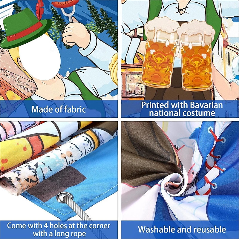 Oktoberfest Photo Prop Door Banner Backdrop Props Bavarian Flag Pennant Banner for German Themed Party Decorations4