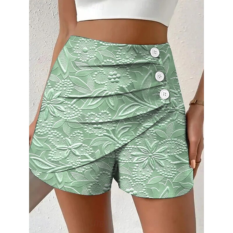 Women's Chinos Shorts Vacation Vintage Ethnic Style Short High Waist Floral Graphic Pleated Micro-elastic Vacation Street Daily Robin's Egg Blue Red Green Khaki Summer Spring Regular Fit4