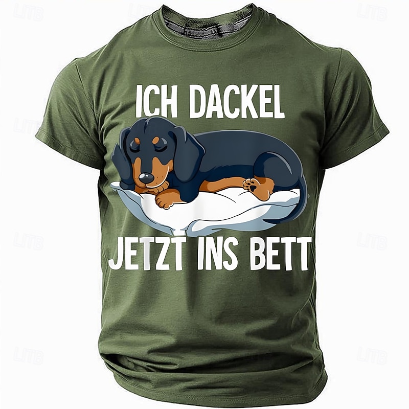 Men's T-Shirt | Funny Dachshund Sleeping Dog Graphic with 'Ich Dackel Jetzt Ins Bett' German Pun